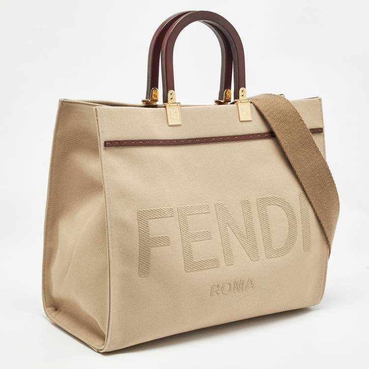 Pre Owned Fendi Beige Canvas Medium Sunshine Tote