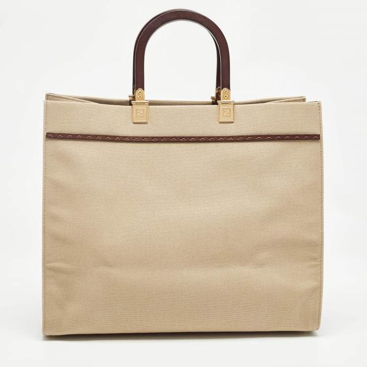 Pre Owned Fendi Beige Canvas Medium Sunshine Tote