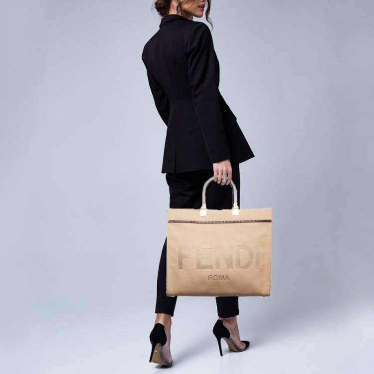Pre Owned Fendi Beige Canvas Medium Sunshine Tote