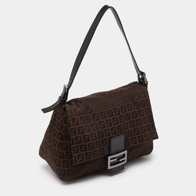 Pre Owned Fendi Brown/Black Zucchino Canvas Mama Forever Shoulder Bag
