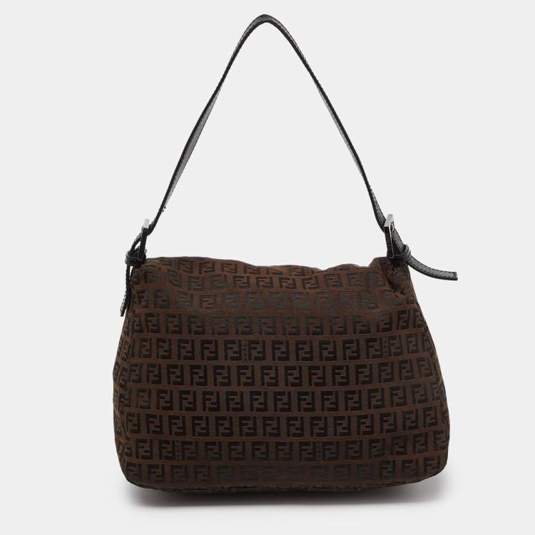 Pre Owned Fendi Brown/Black Zucchino Canvas Mama Forever Shoulder Bag