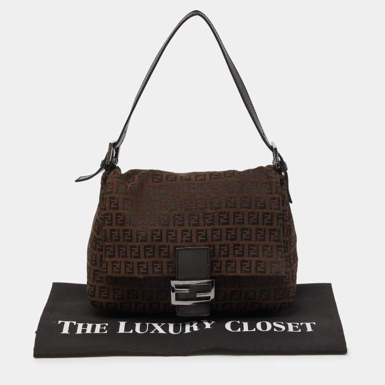 Pre Owned Fendi Brown/Black Zucchino Canvas Mama Forever Shoulder Bag