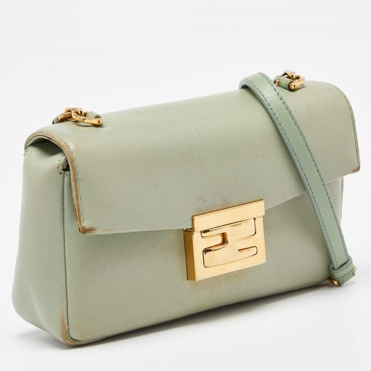 Pre Owned Fendi Mint Green Leather Mini Be Baguette Bag 