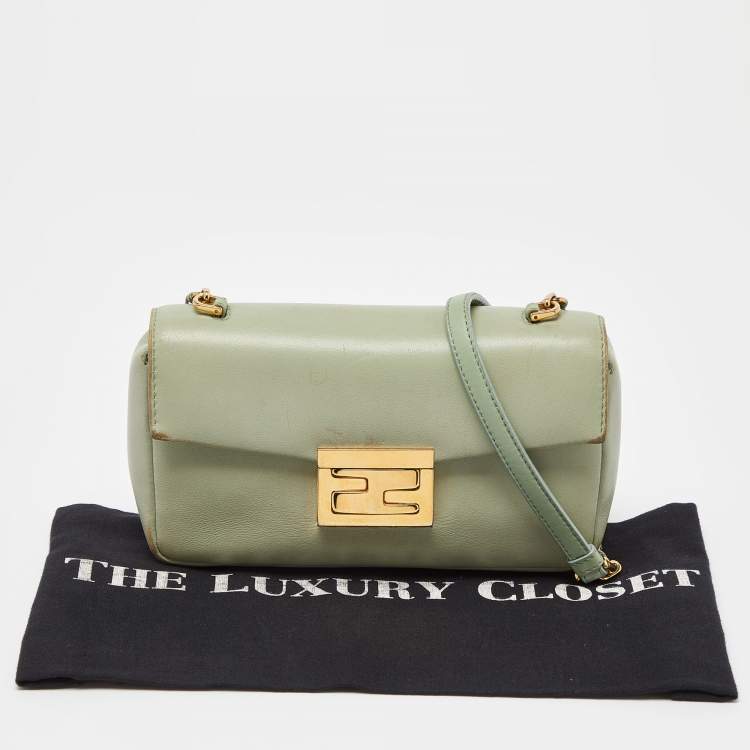 Pre Owned Fendi Mint Green Leather Mini Be Baguette Bag 