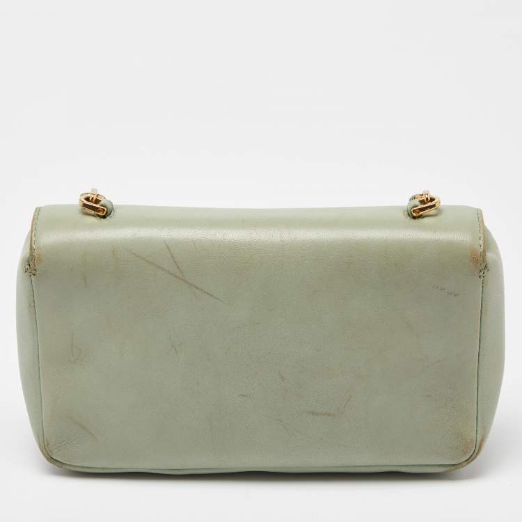 Pre Owned Fendi Mint Green Leather Mini Be Baguette Bag 