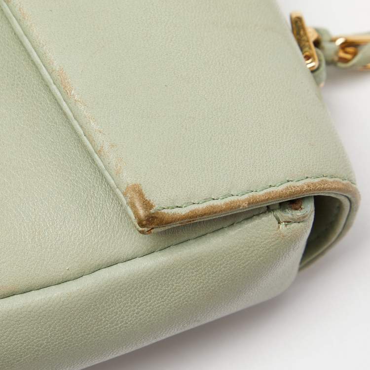 Pre Owned Fendi Mint Green Leather Mini Be Baguette Bag 