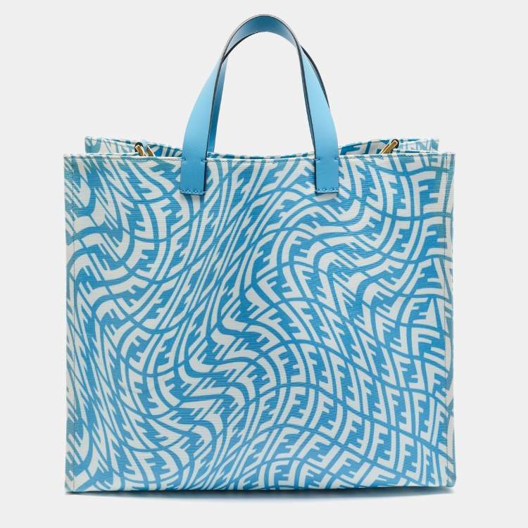 Pre Owned Fendi x Sarah Coleman Blue FF Vertigo PVC Shopper Tote