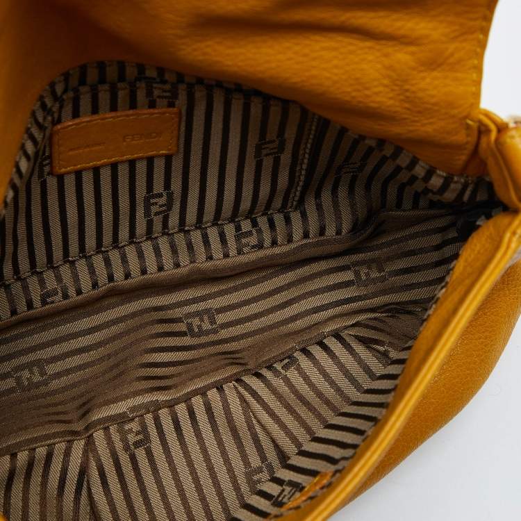 Pre Owned Fendi Yellow Leather Fendista Pochette Crossbody Bag