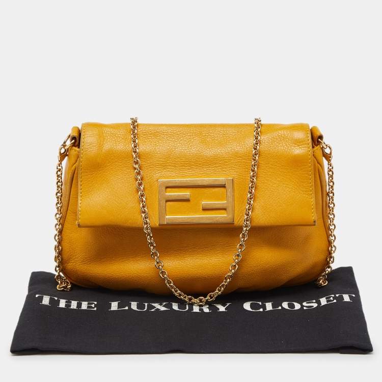 Pre Owned Fendi Yellow Leather Fendista Pochette Crossbody Bag