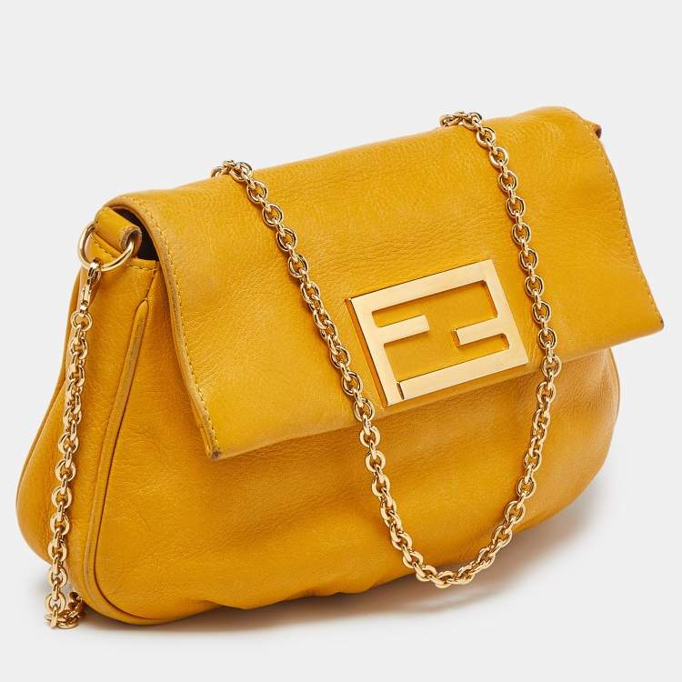 Pre Owned Fendi Yellow Leather Fendista Pochette Crossbody Bag