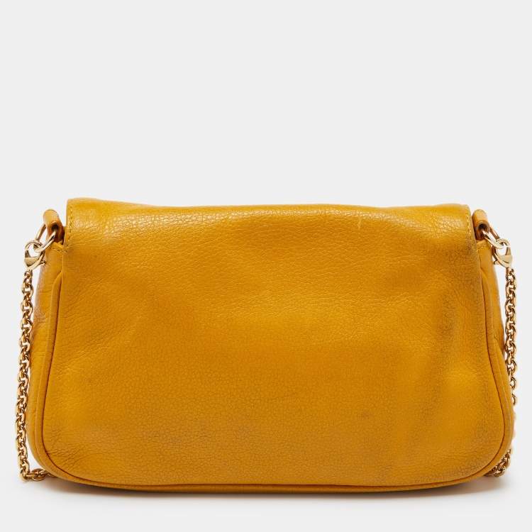 Pre Owned Fendi Yellow Leather Fendista Pochette Crossbody Bag