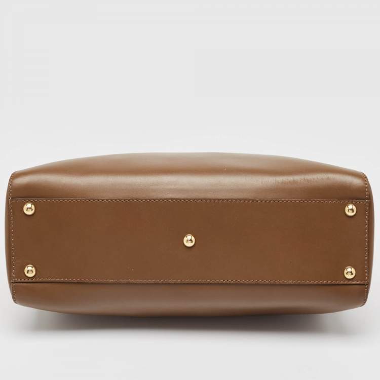 Pre Owned Fendi Brown Leather Medium Peekaboo Top Handle Bag