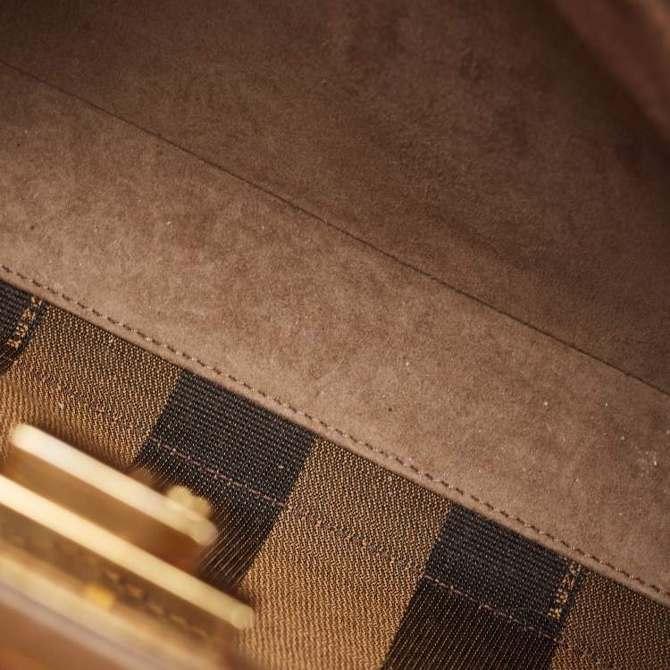 Pre Owned Fendi Brown Leather Medium Peekaboo Top Handle Bag