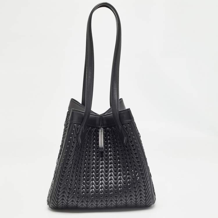 Pre Owned Fendi Black Interlaced Leather Medium Origami Bag