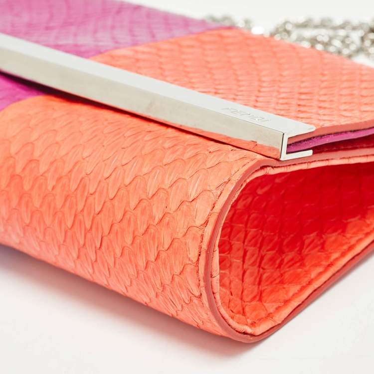 Pre Owned Fendi Purple/Orange Snakeskin Rush Chain Clutch