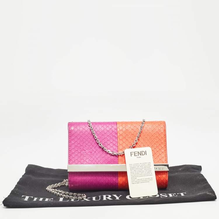 Pre Owned Fendi Purple/Orange Snakeskin Rush Chain Clutch