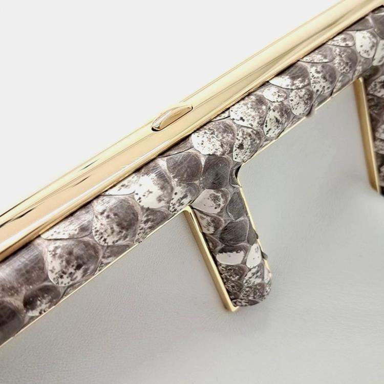 Pre Owned Fendi White Roccia Shiny Nappa Snakeskin Small Fendi First Clutch