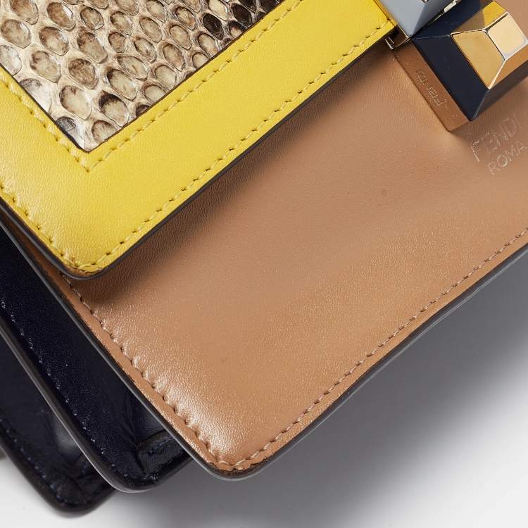Pre Owned Fendi Multicolor Python and Leather Mini Kan I Shoulder Bag