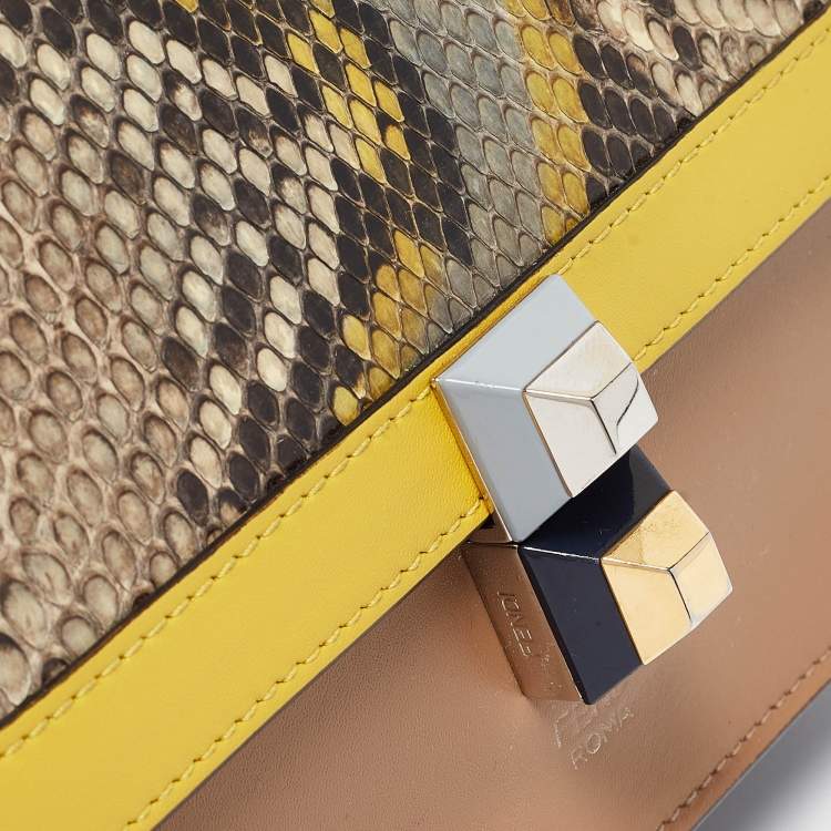 Pre Owned Fendi Multicolor Python and Leather Mini Kan I Shoulder Bag