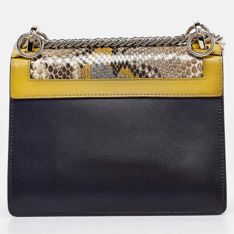 Pre Owned Fendi Multicolor Python and Leather Mini Kan I Shoulder Bag