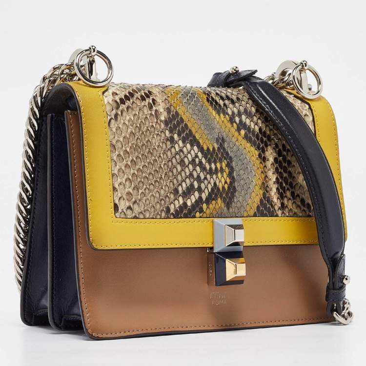 Pre Owned Fendi Multicolor Python and Leather Mini Kan I Shoulder Bag
