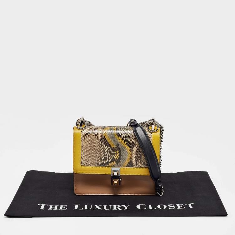 Pre Owned Fendi Multicolor Python and Leather Mini Kan I Shoulder Bag