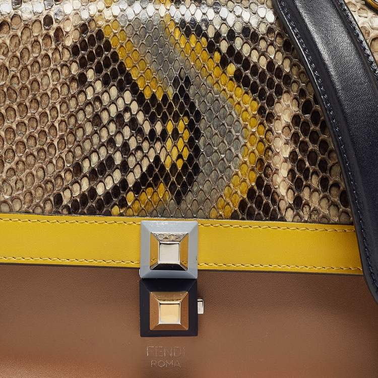 Pre Owned Fendi Multicolor Python and Leather Mini Kan I Shoulder Bag