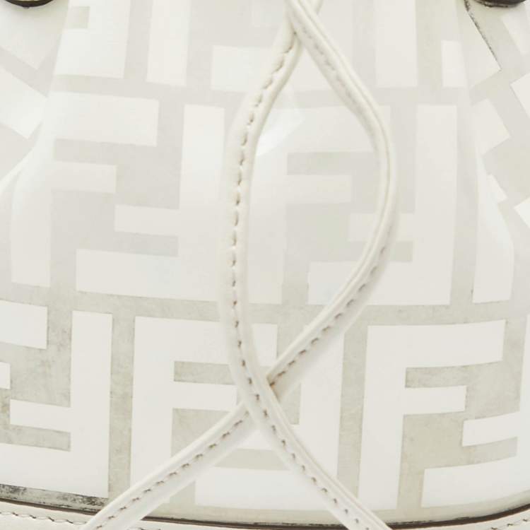 Pre Owned Fendi White Zucca PVC and Leather Mini Mon Tresor Drawstring Bucket Bag