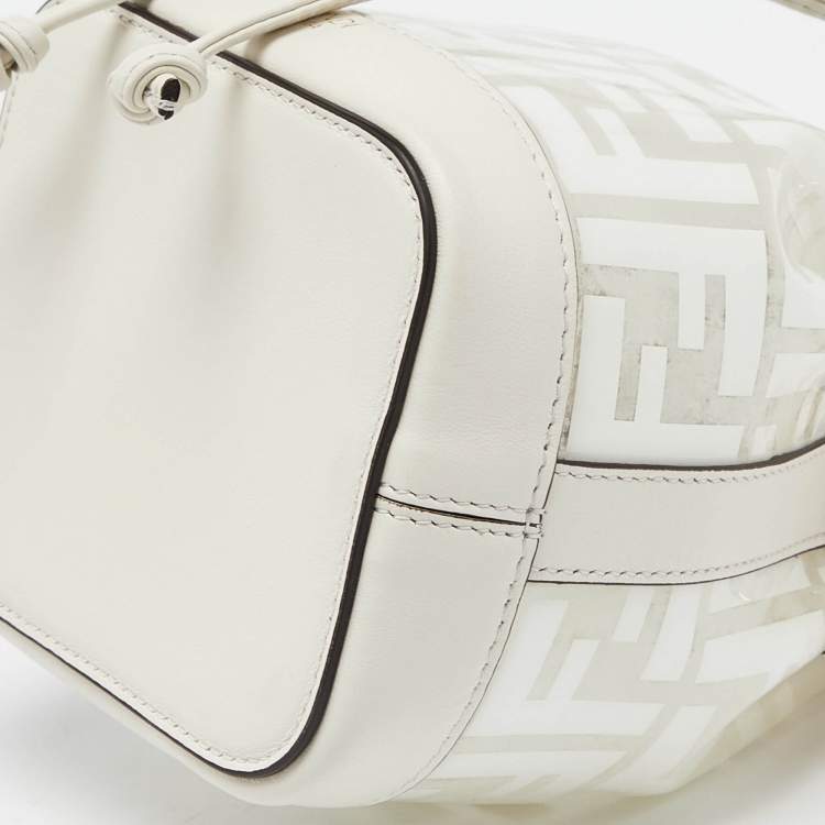 Pre Owned Fendi White Zucca PVC and Leather Mini Mon Tresor Drawstring Bucket Bag