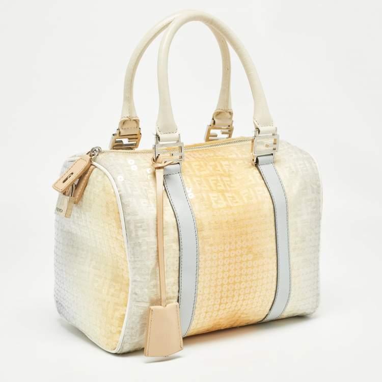 Pre Owned Fendi Ombre Yellow Zucchino Fabric and Leather Small Forever Bauletto Bag