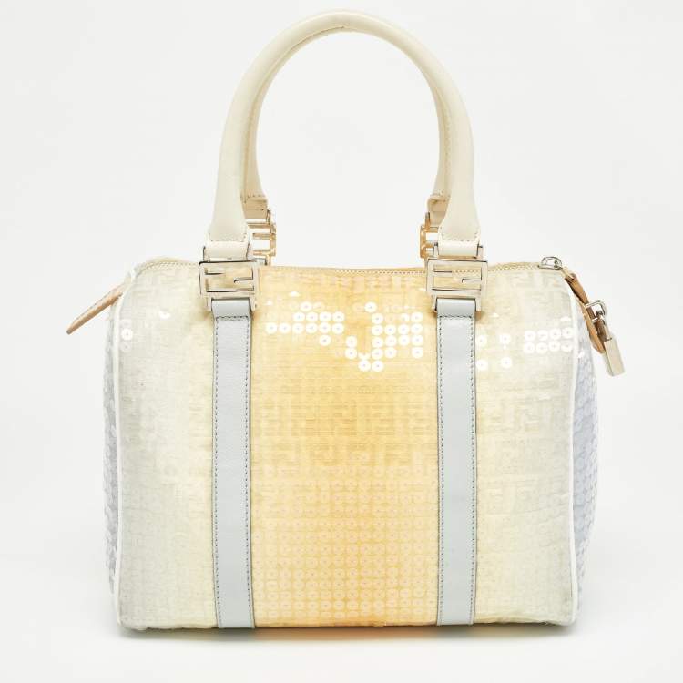 Pre Owned Fendi Ombre Yellow Zucchino Fabric and Leather Small Forever Bauletto Bag