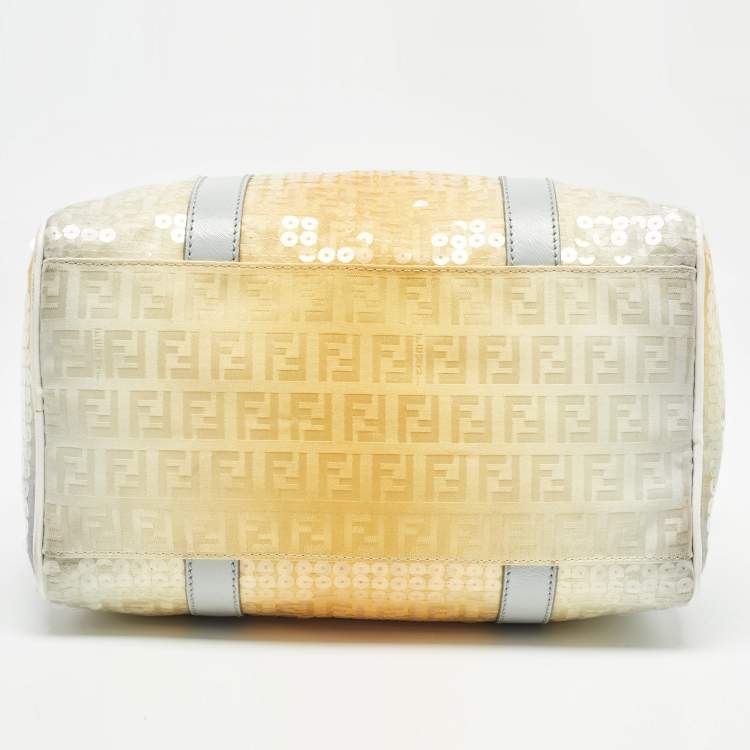 Pre Owned Fendi Ombre Yellow Zucchino Fabric and Leather Small Forever Bauletto Bag