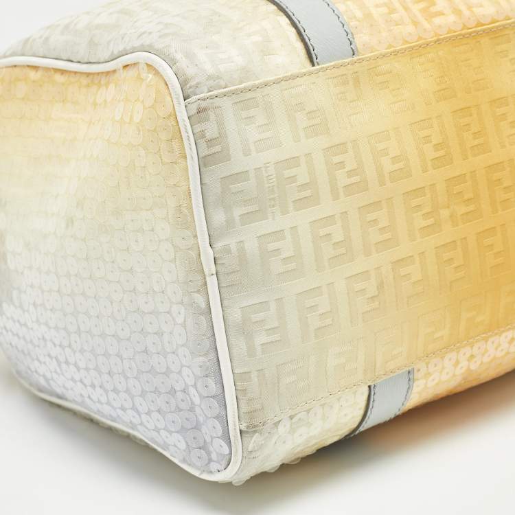 Pre Owned Fendi Ombre Yellow Zucchino Fabric and Leather Small Forever Bauletto Bag