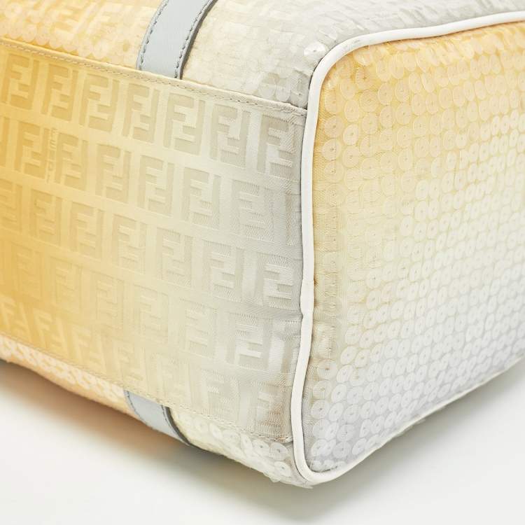 Pre Owned Fendi Ombre Yellow Zucchino Fabric and Leather Small Forever Bauletto Bag