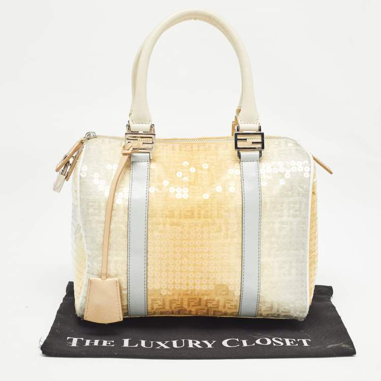 Pre Owned Fendi Ombre Yellow Zucchino Fabric and Leather Small Forever Bauletto Bag