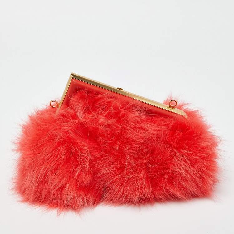 Pre Owned Fendi Red For Fur and Leather Small First Clutch