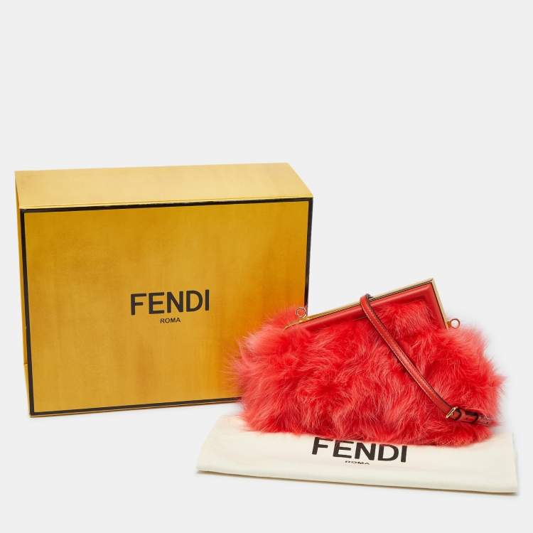 Pre Owned Fendi Red For Fur and Leather Small First Clutch
