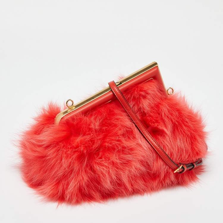 Pre Owned Fendi Red For Fur and Leather Small First Clutch