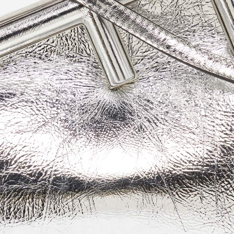 Pre Owned Fendi Silver Laminated Leather Small First Clutch