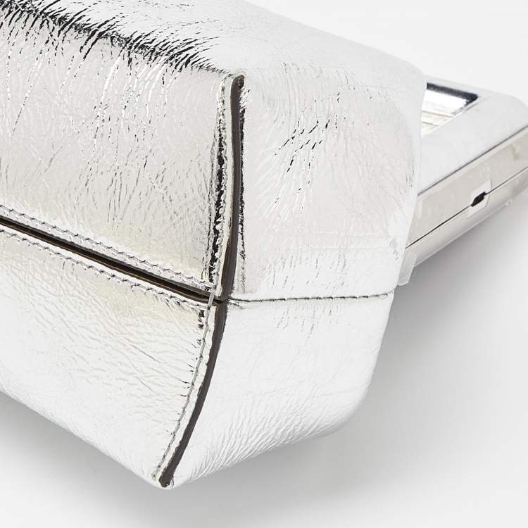 Pre Owned Fendi Silver Laminated Leather Small First Clutch