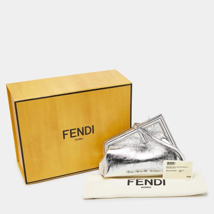 Pre Owned Fendi Silver Laminated Leather Small First Clutch