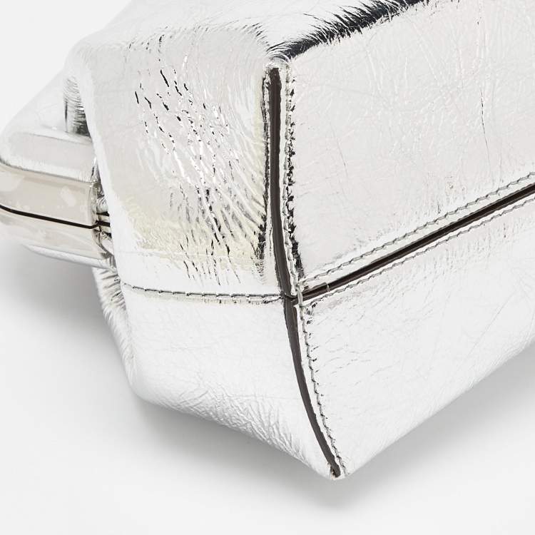 Pre Owned Fendi Silver Laminated Leather Small First Clutch