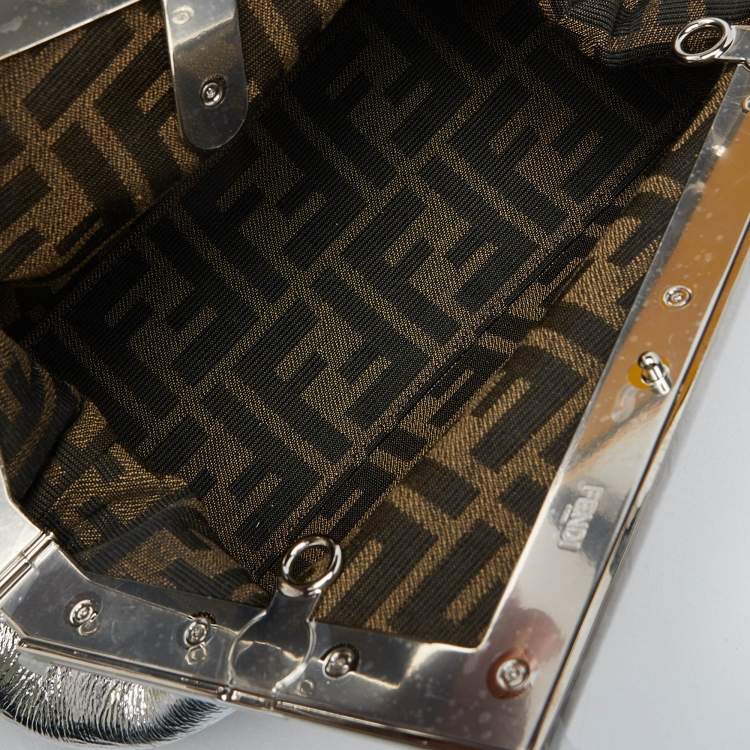 Pre Owned Fendi Silver Laminated Leather Small First Clutch