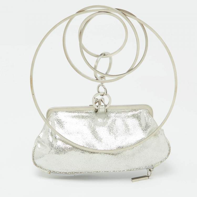 Pre Owned Fendi Silver Suede Rings Clutch
