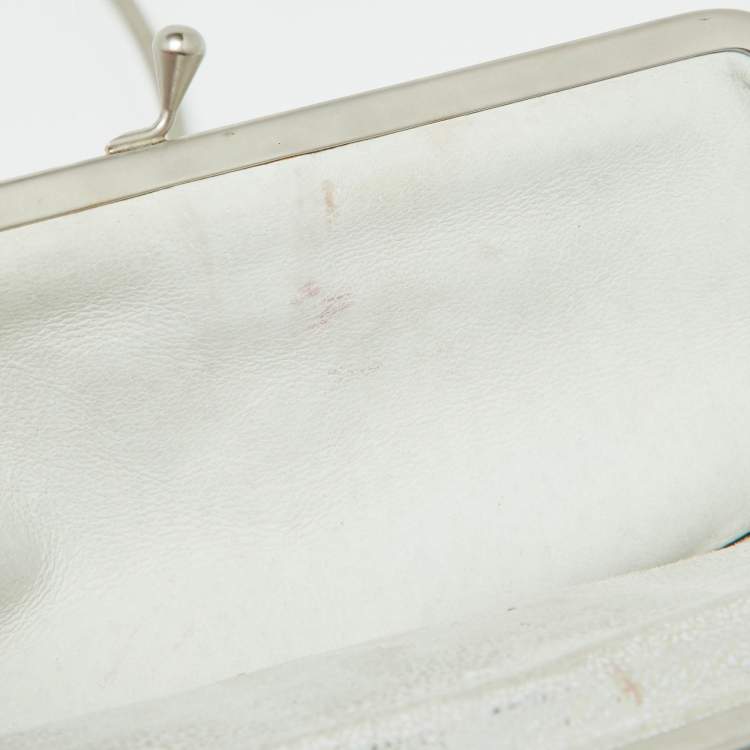 Pre Owned Fendi Silver Suede Rings Clutch