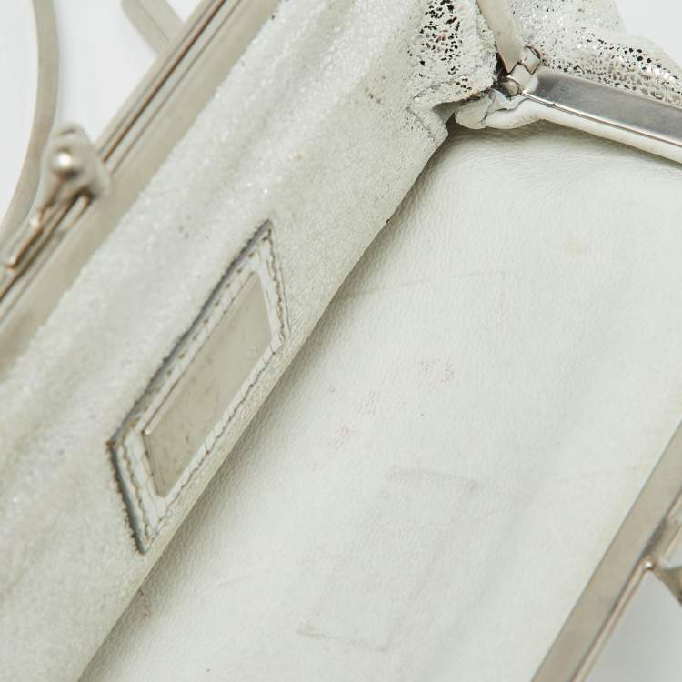 Pre Owned Fendi Silver Suede Rings Clutch