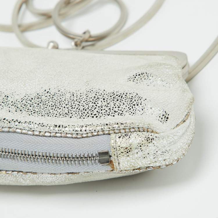 Pre Owned Fendi Silver Suede Rings Clutch