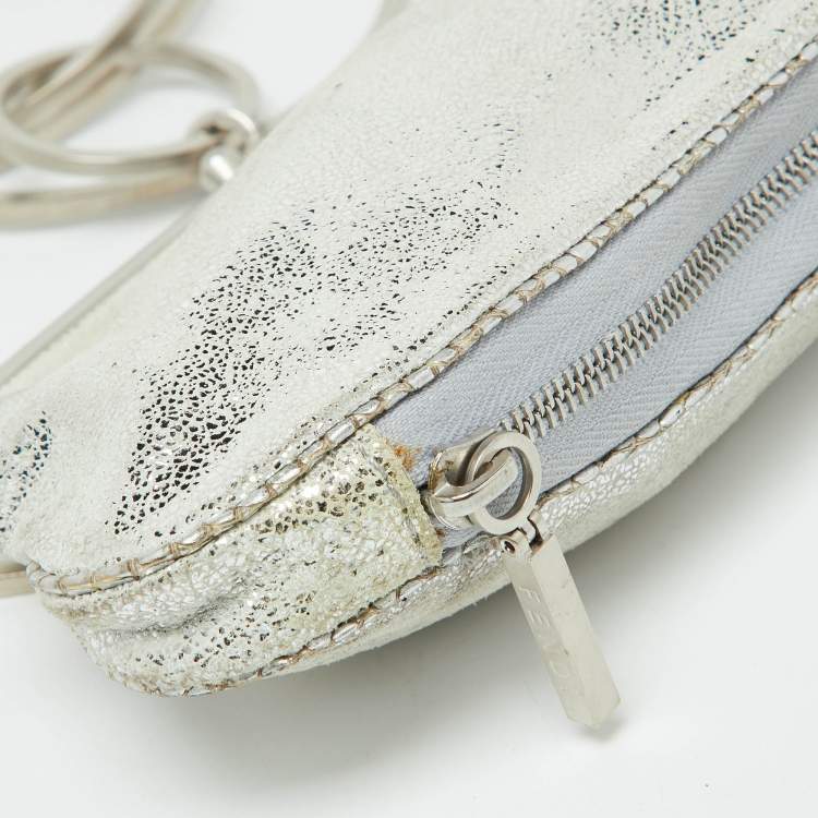 Pre Owned Fendi Silver Suede Rings Clutch
