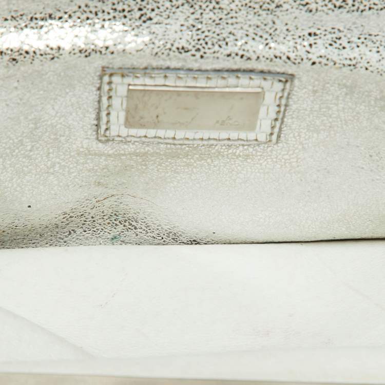 Pre Owned Fendi Silver Suede Rings Clutch