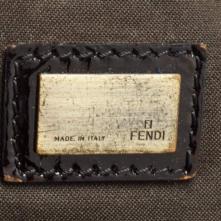 Pre Owned Fendi Black/Tobacco Zucca Canvas and Patent Leather Chef Shopper Tote